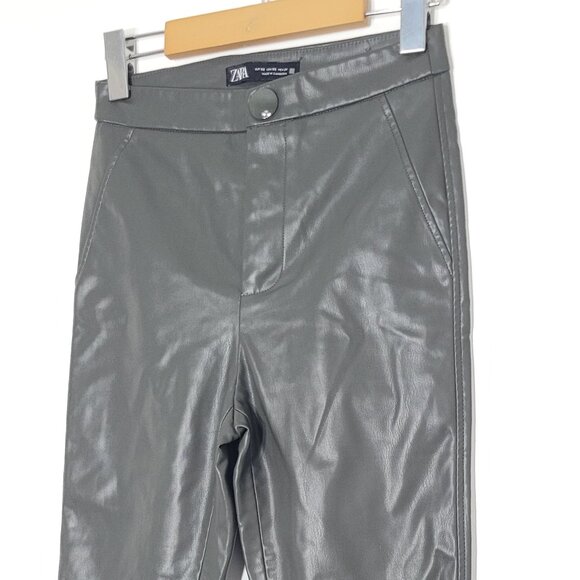 Zara Women's Light Green Faux Leather High Rise Skinny Leggings Size XS - Picture 4 of 15